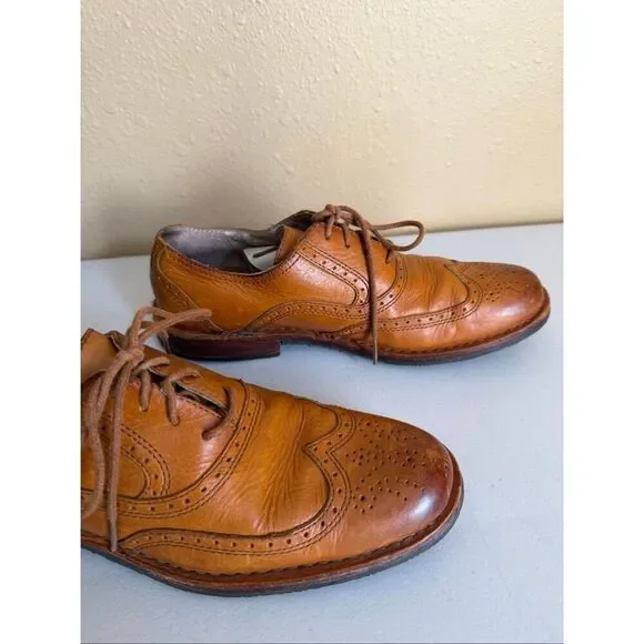 Sebago Men's Brattle Wing Tip Oxford Leather Shoe British Tan Vibram Sole SZ 7D